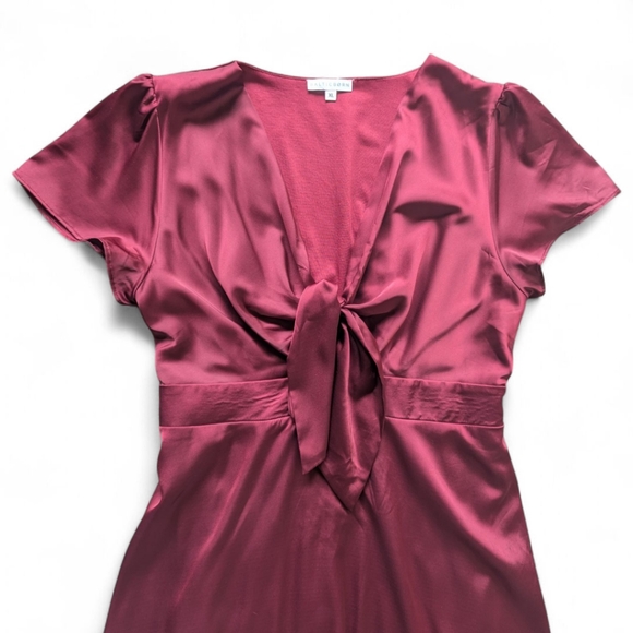 Baltic Born M Women's Poppy Satin Dress Tie Front Floaty V-neck Midi Womens XL - Picture 6 of 14